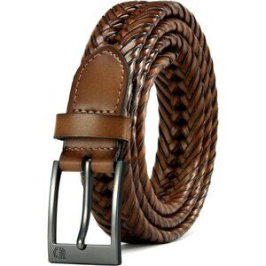 Mens Braided Leather Belt Woven Dress Casual Belt Adjustable for Jeans Pants